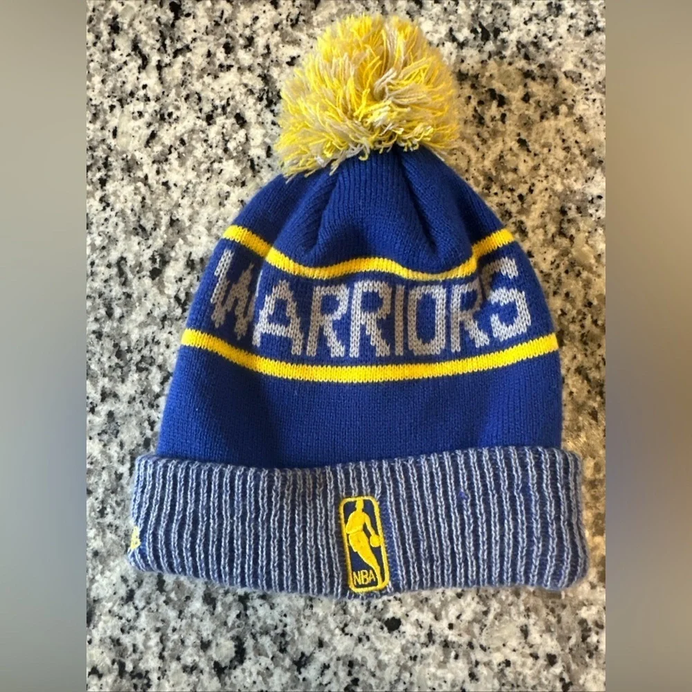 NBA Golden State Warriors Winter Warm Cap Yellow Blue Puffball Toboggan